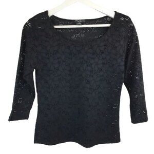 Streetwear Society Black Lace Top, Size Large, Scoop Neck, 3/4 Sleeve, Goth
